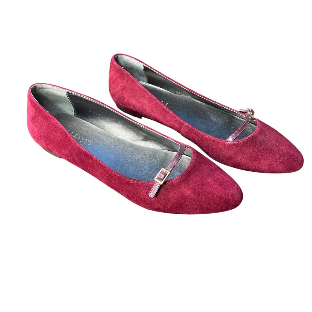 Talbots Burgundy Suede Ballet Flats Mary Jane Buckle Strap Round Toe Maroon 8